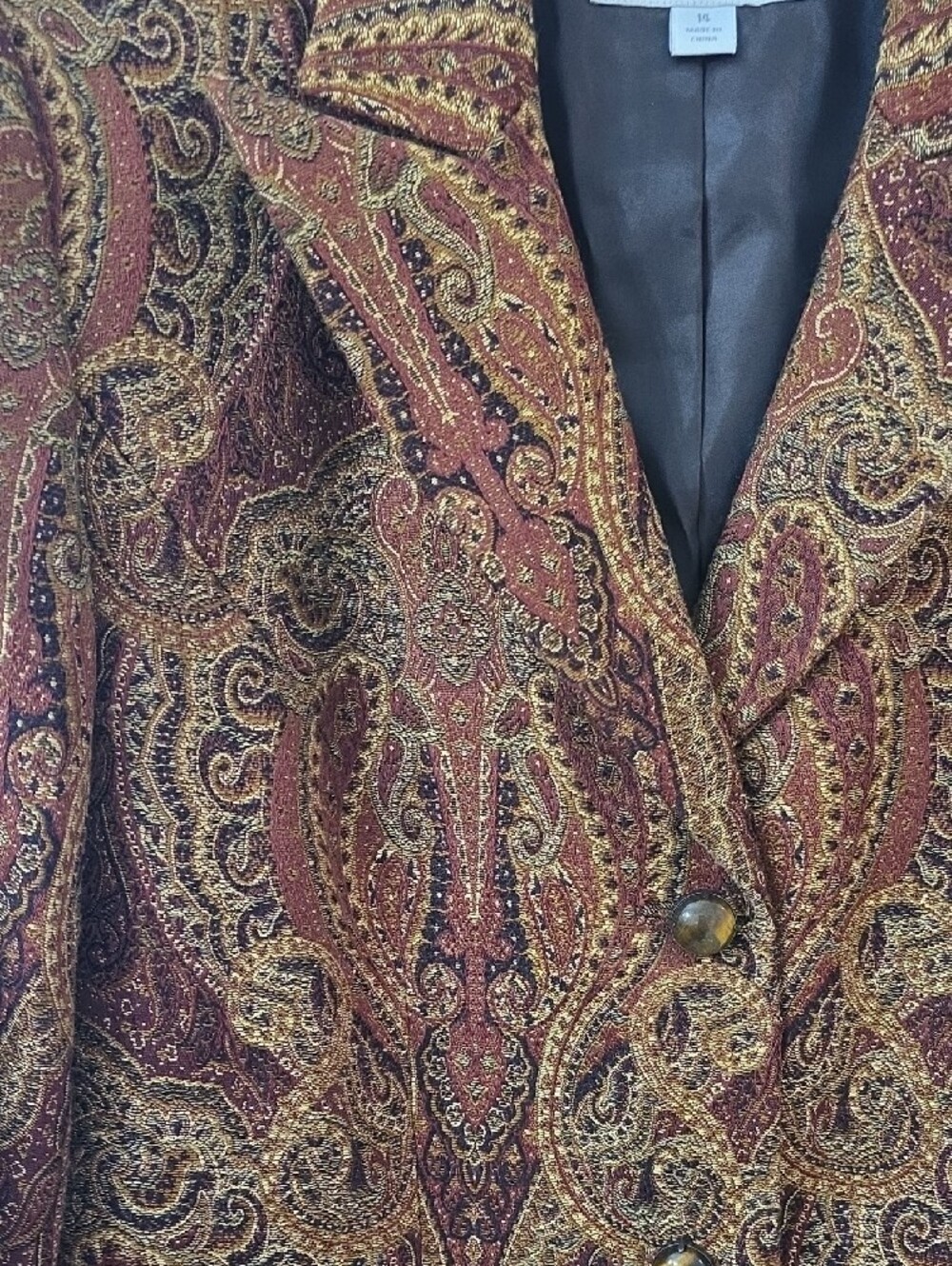 Liz Claiborne Brown & Gold Paisley Long Blazer - Picture 5 of 8